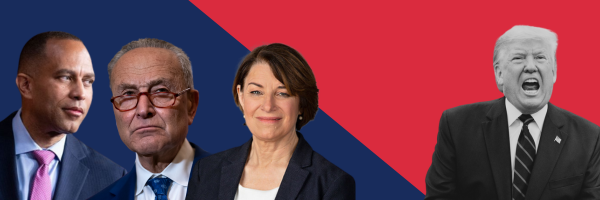 Amy Klobuchar, Chuck Schumer and Hakeem Jeffries / Trump