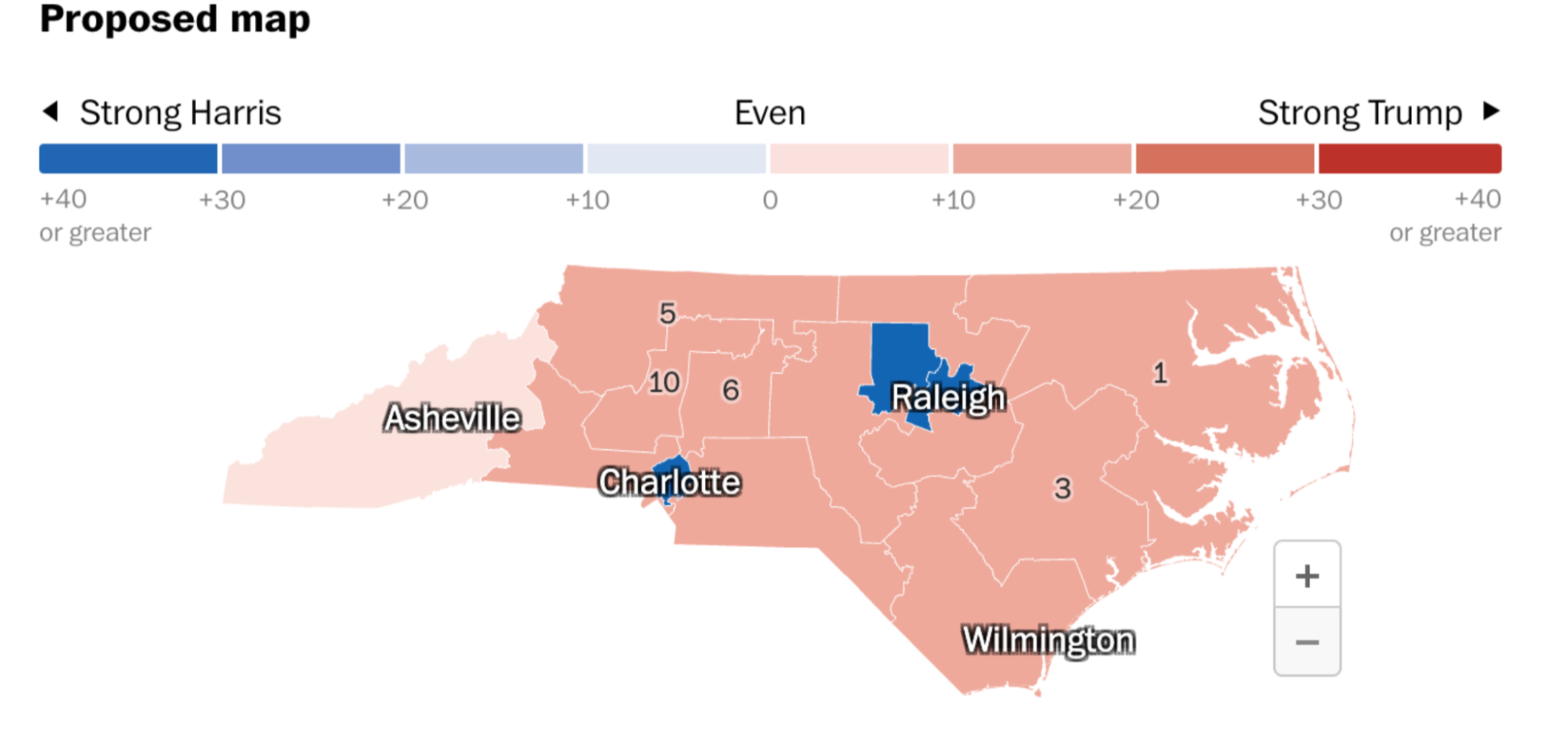 New, gerrymandered Republican map, which awards 11 of North Carolina's 14 seats to Republicans by taking one from Democrats